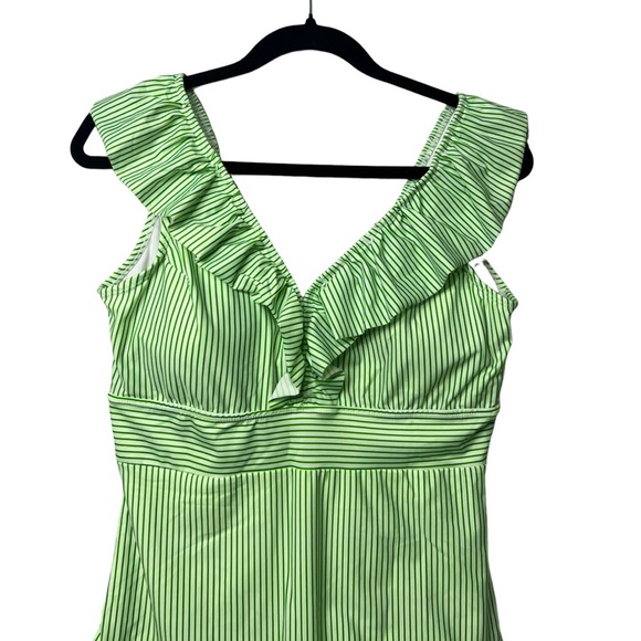 aava Women’s Layla Retro Green/White Striped Ruffle One Piece Size XXL - Picture 2 of 5